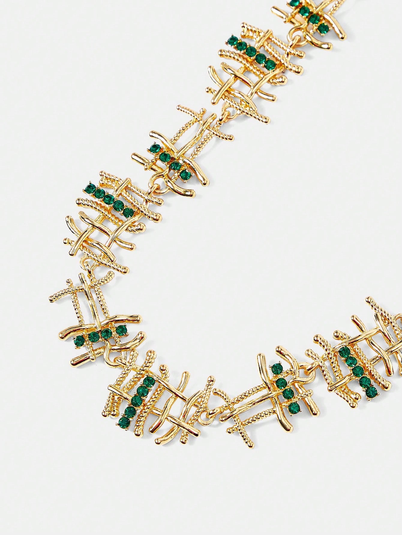 CM-AXS549656 Women Trendy Seoul Style Linear Design Sparkling Rhinestone Necklace - Emerald