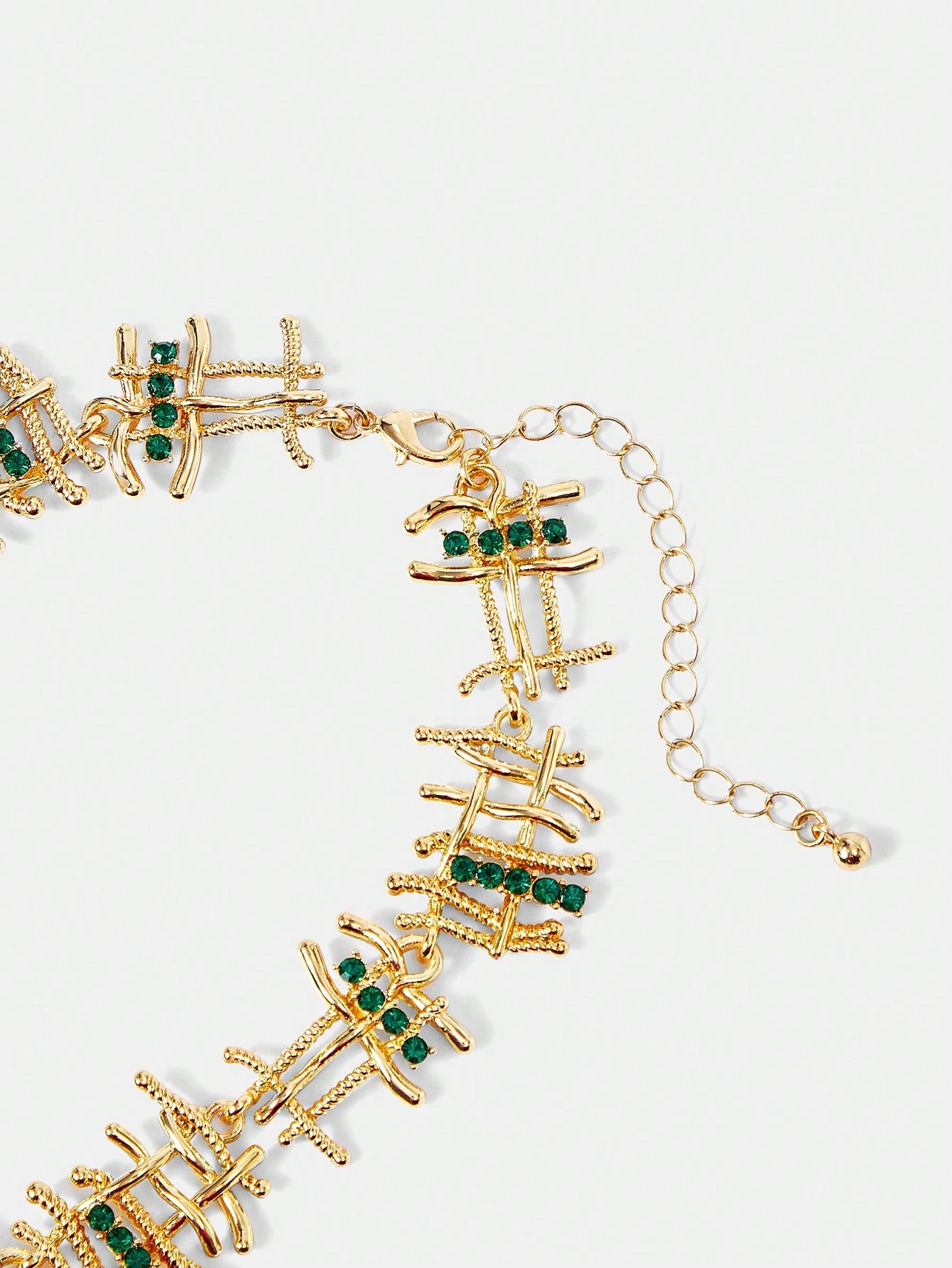 CM-AXS549656 Women Trendy Seoul Style Linear Design Sparkling Rhinestone Necklace - Emerald