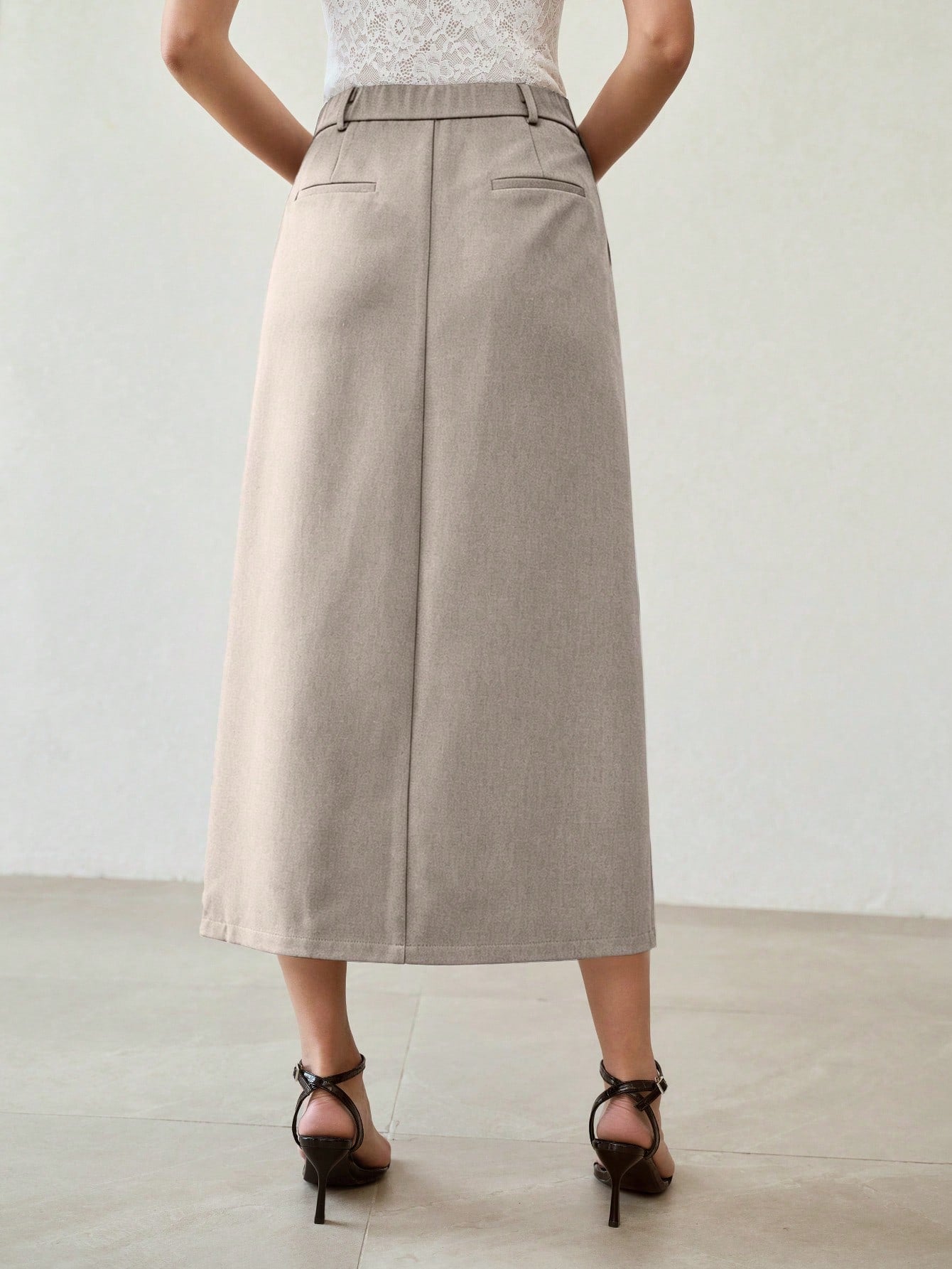 CM-BS022081 Women Elegant Seoul Style Solid Color Mid Waist Pleated Patchwork Skirt - Gray