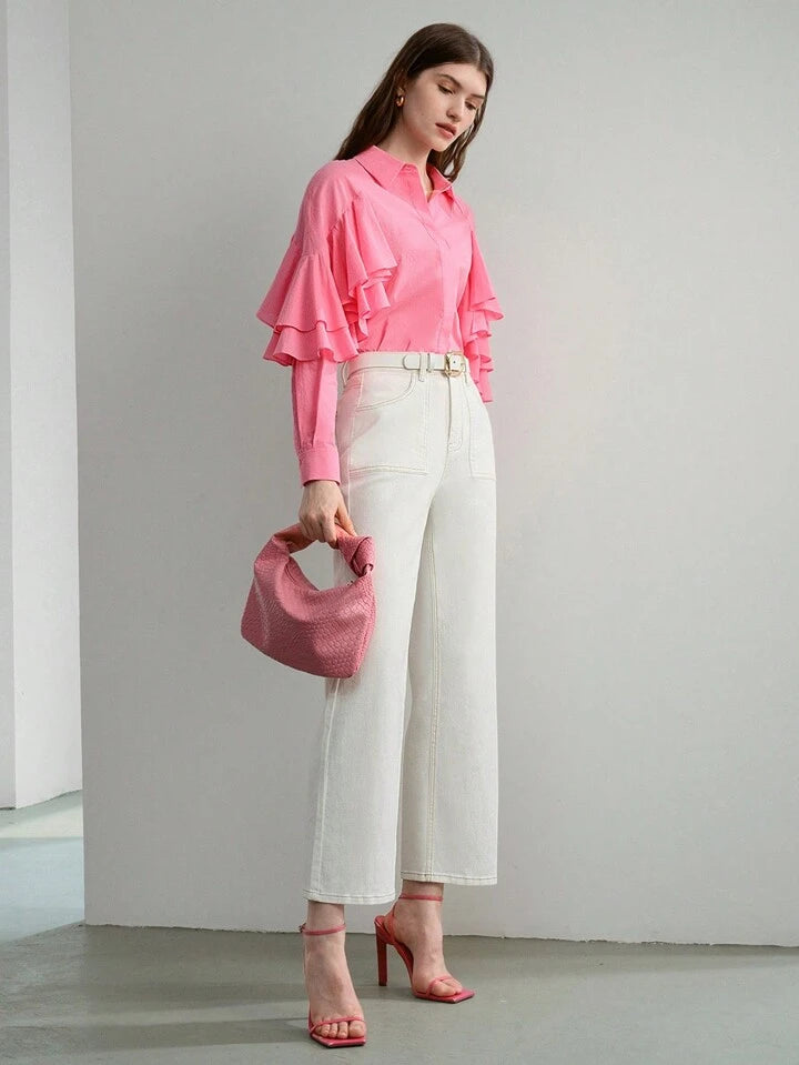CM-BS422910 Women Casual Seoul Style Solid Slant Pocket Straight Leg Jeans - White
