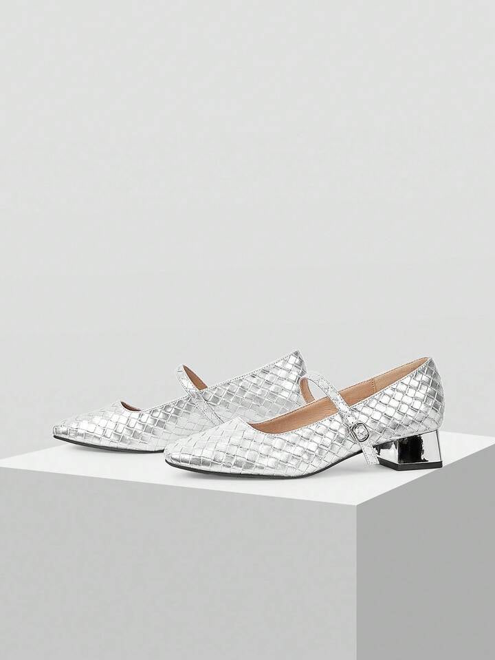 CM-SHS257616 Women Trendy Seoul Style Buckle Strap Back Cover Plaid Square Toe Sandals - Silver