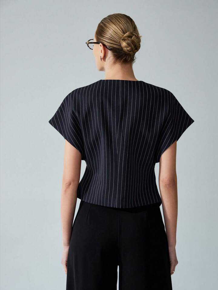 CM-TS891692 Women Casual Seoul Style V-Neck Open Front Asymmetrical Hemline Sleeveless Blouse