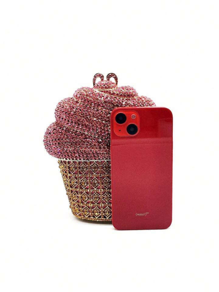 CM-BGS856614 Women Elegant Seoul Style Ice Cream Shaped Blingbling Rhinestone Novelty Clutch Purse