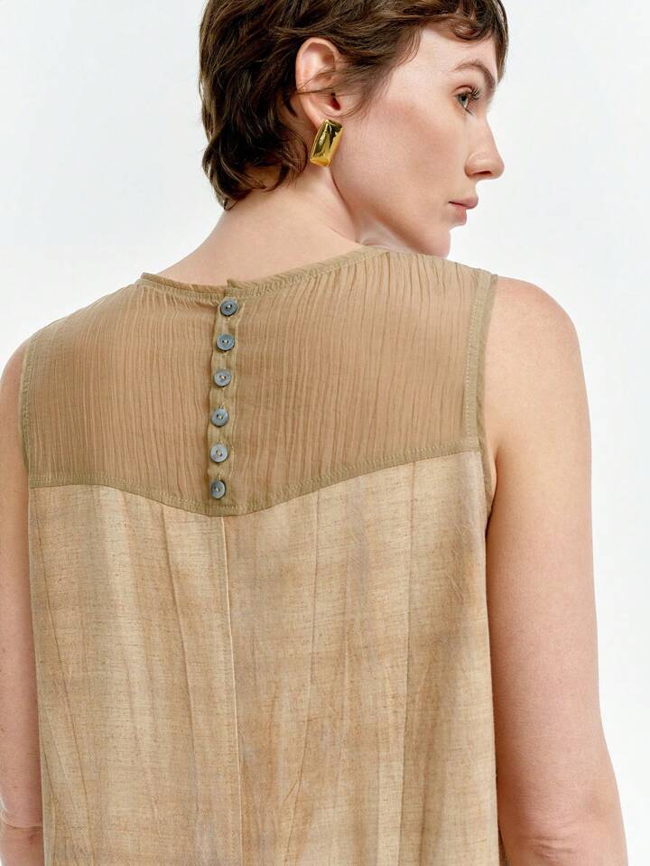 CM-DS638868 Women Trendy Bohemian Style Round Neck Sleeveless Mini Dress - Khaki