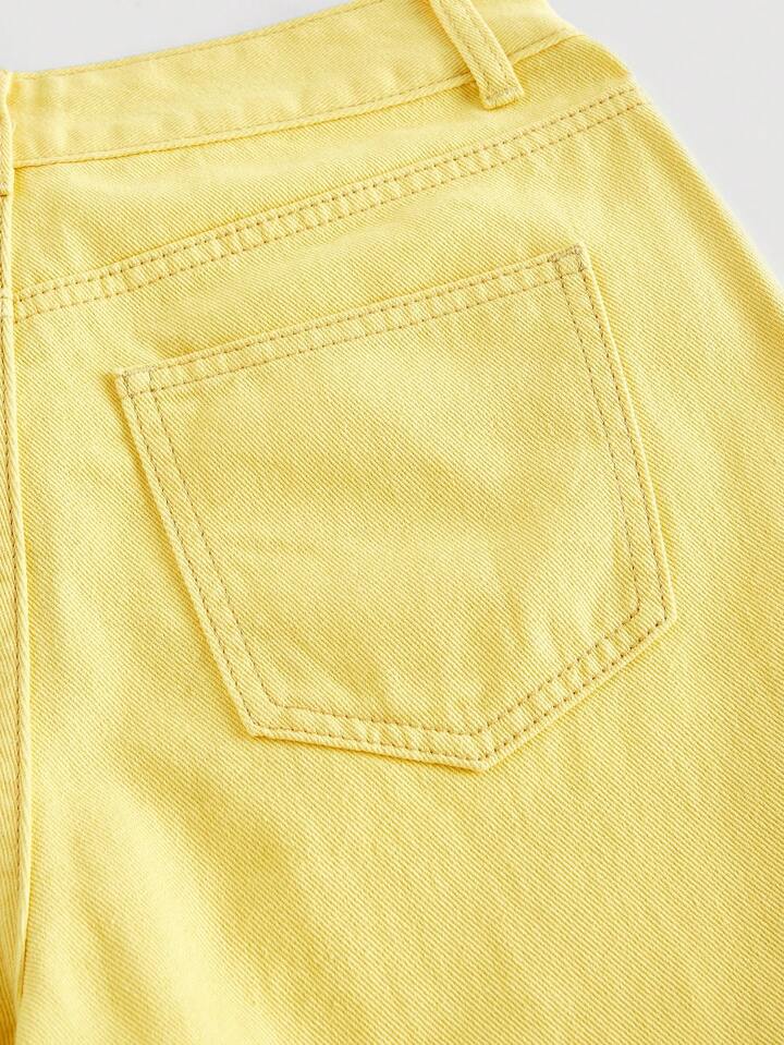 CM-BS414711 Women Casual Seoul Style Pearl Decor Pocket Wide Leg Loose Fit Jeans - Yellow