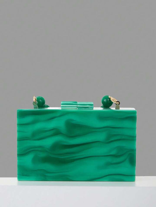 CM-BGS845031 Women Trendy Seoul Style Marble Texture Rectangle Acrylic Box Bag With Bead Chain - Green