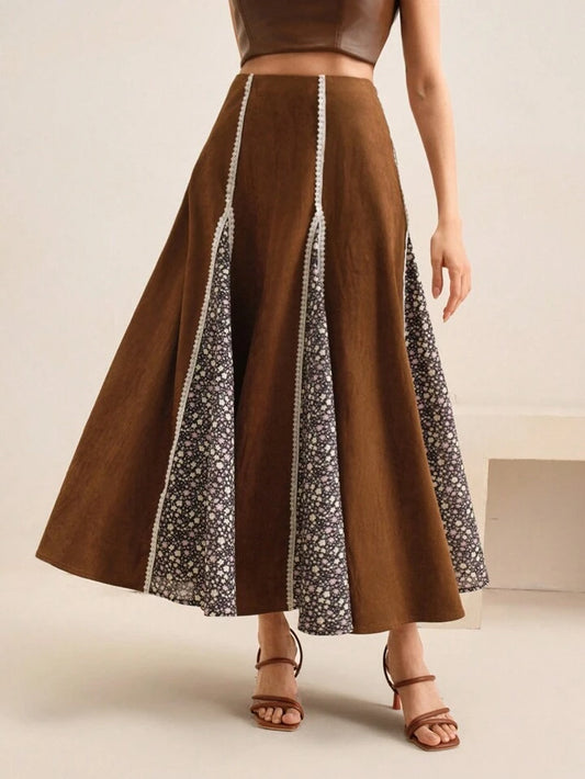 CM-BS727542 Women Elegant Seoul Style Geometric Pleated Flared Skirt - Khaki