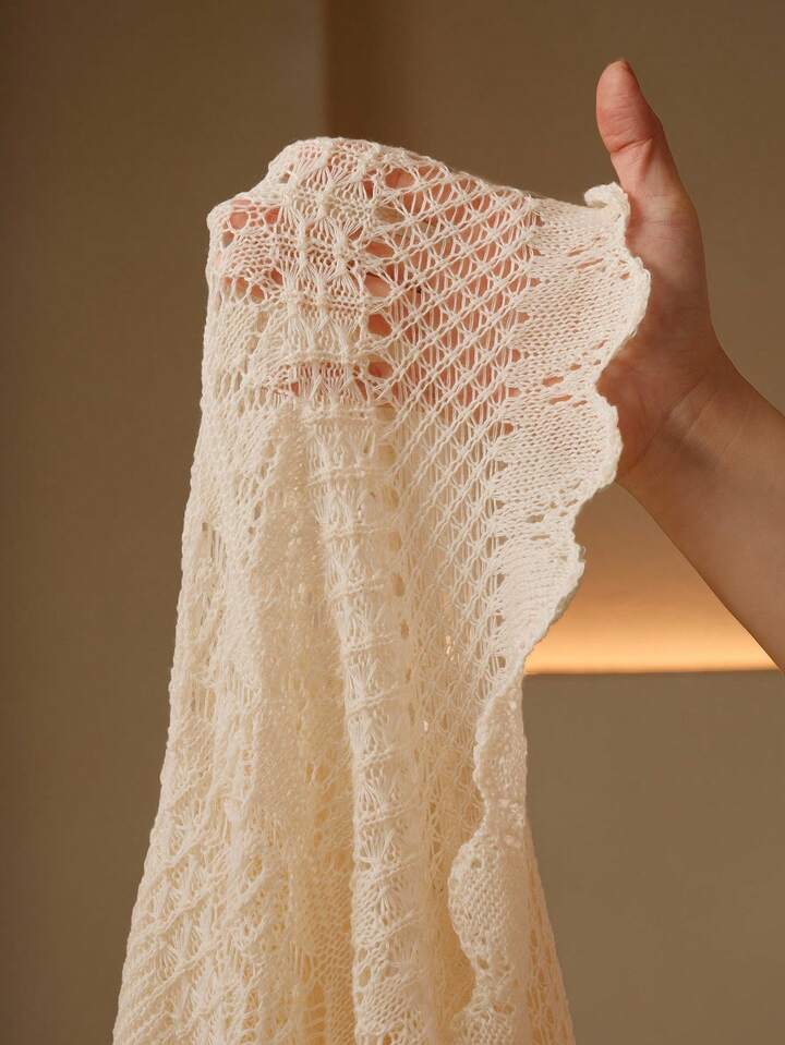 CM-CS169159 Women Elegant Seoul Style Solid Color Hollow Out Pattern Long Sleeve Knit Pullover Sweater - Beige