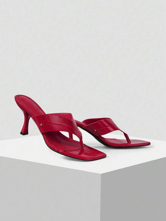 CM-SHS050088 Women Trendy Seoul Style Minimalist Square Head High Heel Sandals - Red