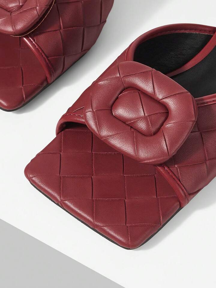 CM-SHS797891 Women Trendy Seoul Style Square Toe Low Heel Sandals - Burgundy