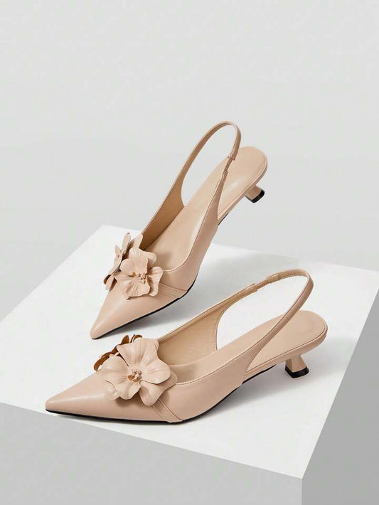 CM-SHS069952 Women Trendy Seoul Style Floral Decor Pointed Toe Pumps - Baby Pink