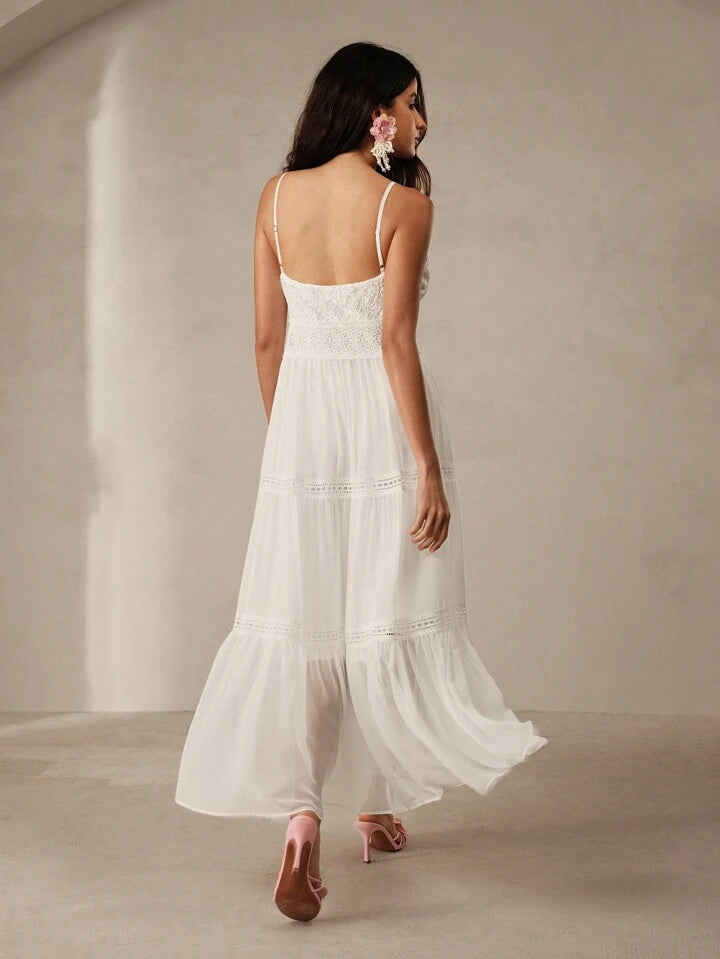 CM-DS182997 Women Elegant Seoul Style Spaggetti Strap Ruffle Hem Sleeveless Dress - White