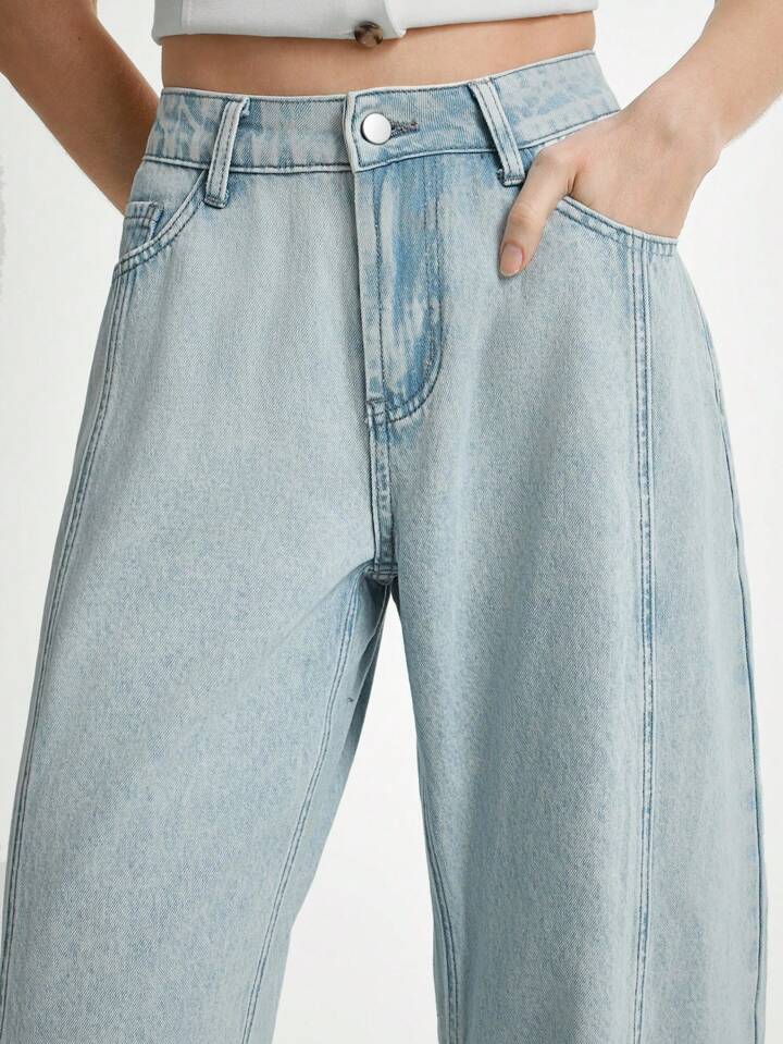 CM-BS707565 Women Casual Seoul Style Medium Wash High Waist Boyfriend Fit Flared Leg Denim Jeans