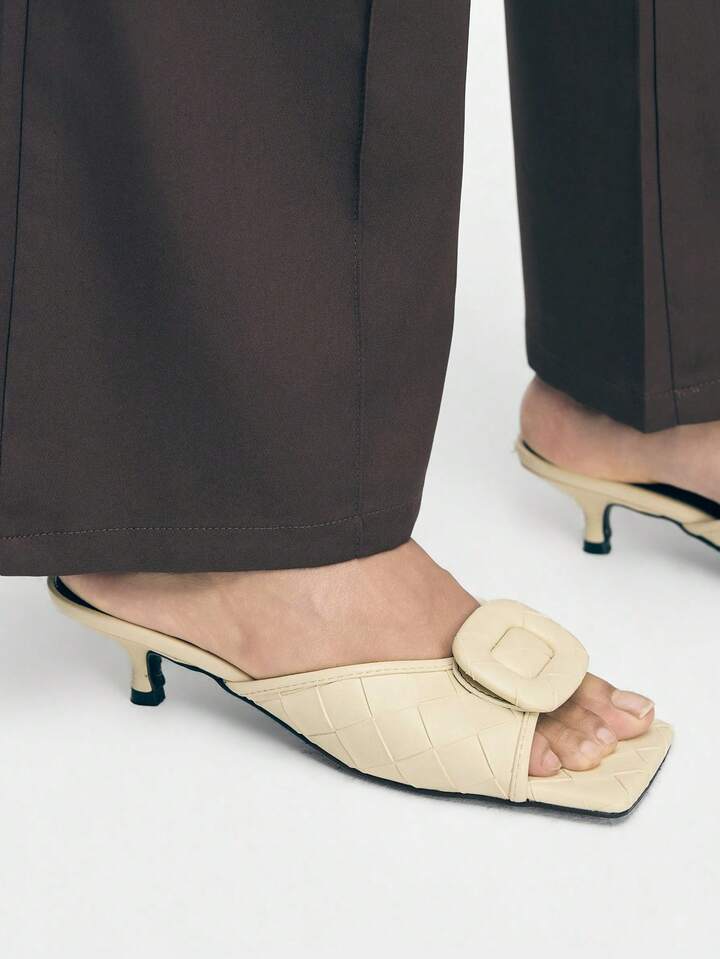 CM-SHS709375 Women Trendy Seoul Style Square Toe Low Heel Sandals - Beige