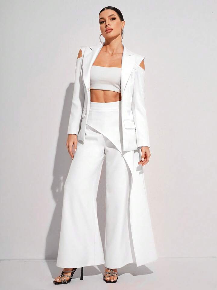 CM-BS266619 Women Elegant Seoul Style Solid Color High Waist Wide Leg Long Pants - White