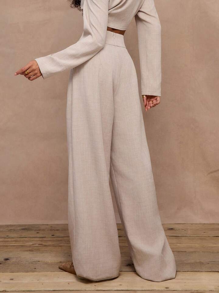 CM-BS481040 Women Elegant Seoul Style Linen Woven Buckle Suit Trouser - Apricot