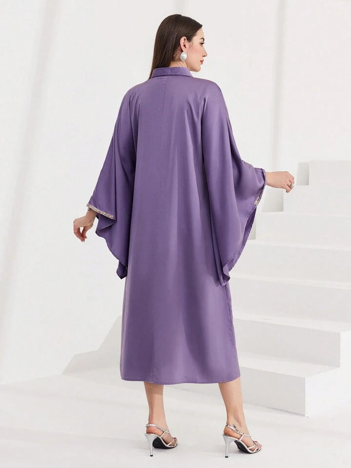 CM-DS160067 Women Elegant Seoul Style Batwing Sleeve Single Breasted Dress - Mauve Purple
