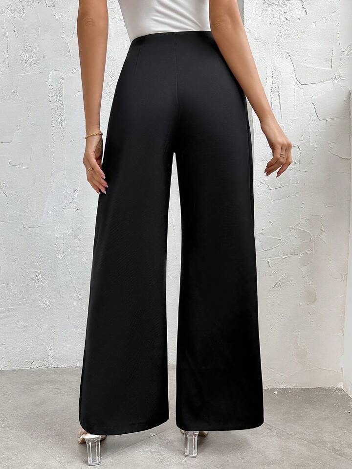 CM-BS172200 Women Casual Seoul Style Solid Color High Waist Long Pants - Black