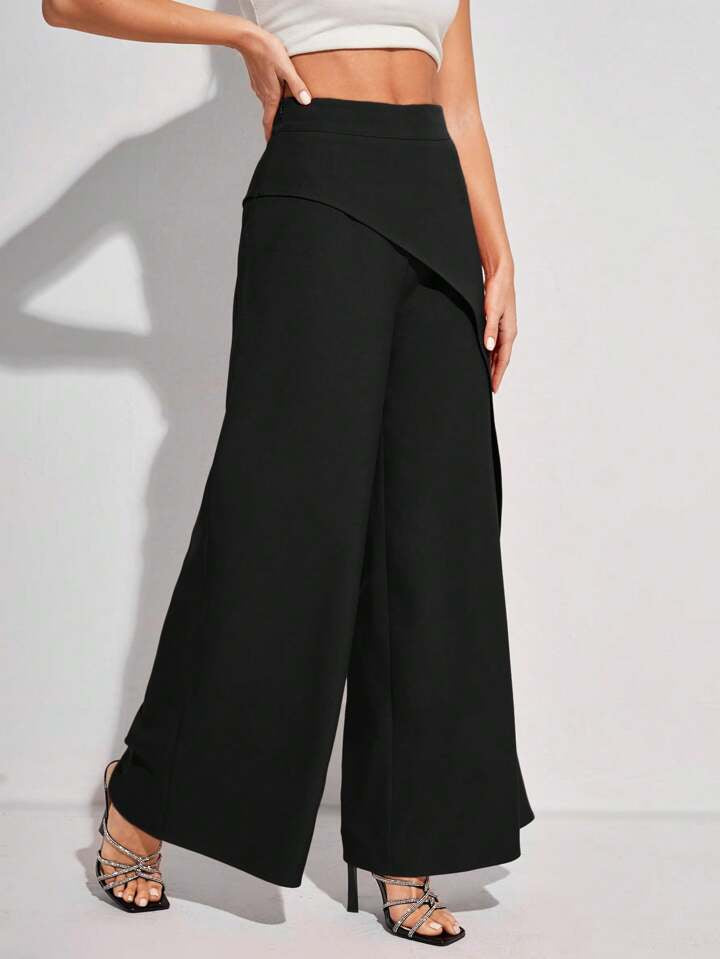 CM-BS288553 Women Elegant Seoul Style Solid Color High Waist Wide Leg Long Pants - Black