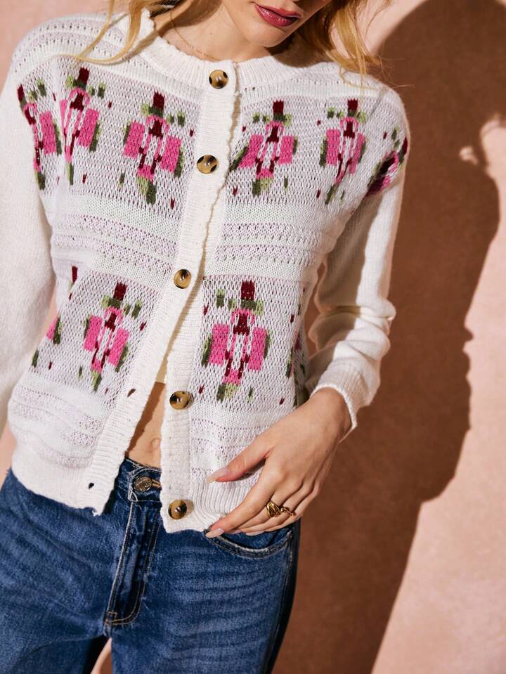 CM-CS525334 Women Casual Seoul Style Front Button Solid Color Long Sleeve Knit Cardigan - Beige