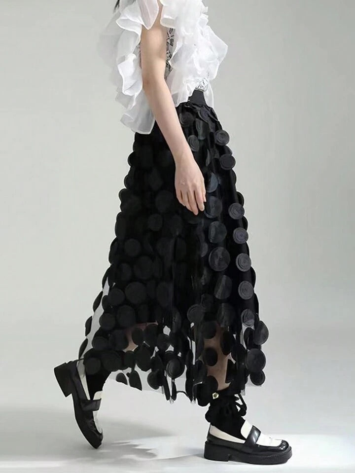 CM-BS834010 Women Trendy Bohemian Style High Waist Skirt With 3D Polka Dots Pattern