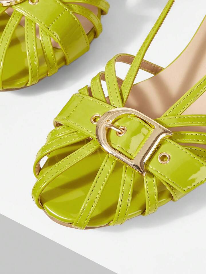 CM-SHS446705 Women Trendy Seoul Style Hollow Out Slingbacks Mid Heel Sandals - Light Green