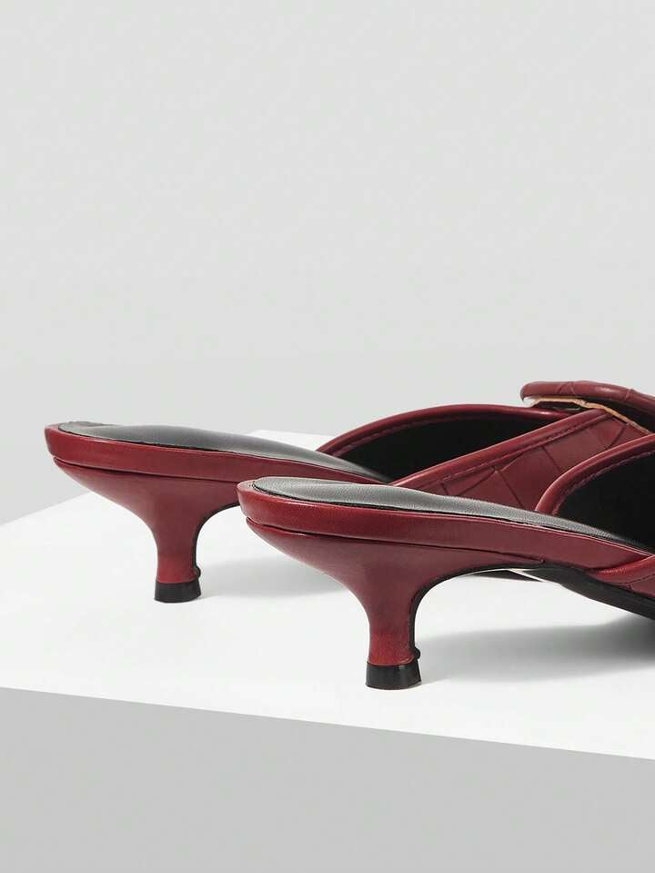 CM-SHS797891 Women Trendy Seoul Style Square Toe Low Heel Sandals - Burgundy