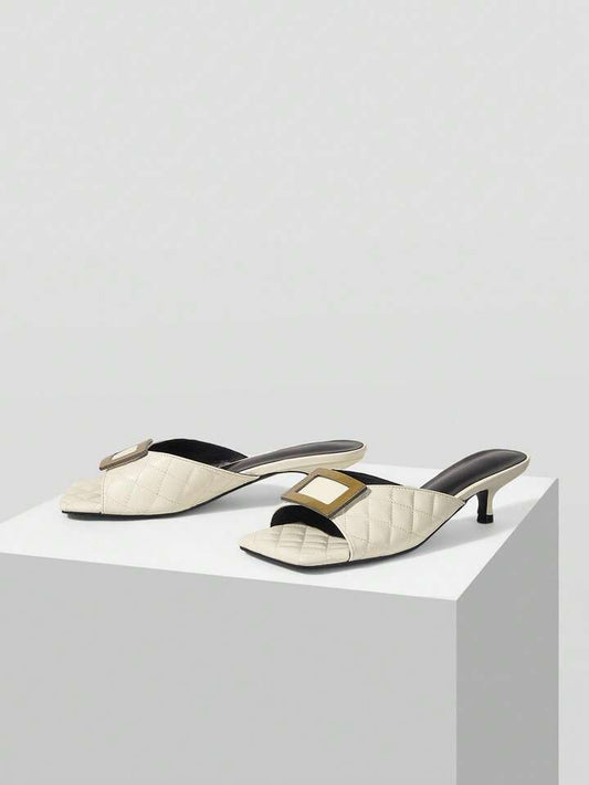 CM-SHS033602 Women Trendy Seoul Style Colorblock Square Toe High Heel Sandals - Beige