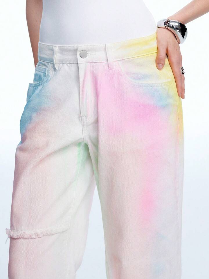 CM-BS080666 Women Casual Seoul Style Colorful Low Waist Extra Long Straight Leg Denim Jeans - White
