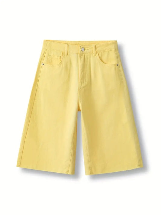 CM-BT978258 Women Casual Seoul Style Solid Color High Waist Bermuda Shorts - Yellow