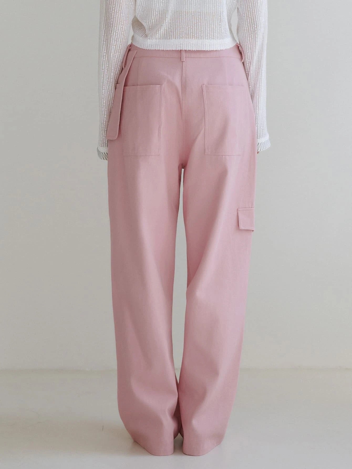 CM-BS655110 Women Casual Seoul Style Solid Flap Detail Straight Leg Pants - Pink