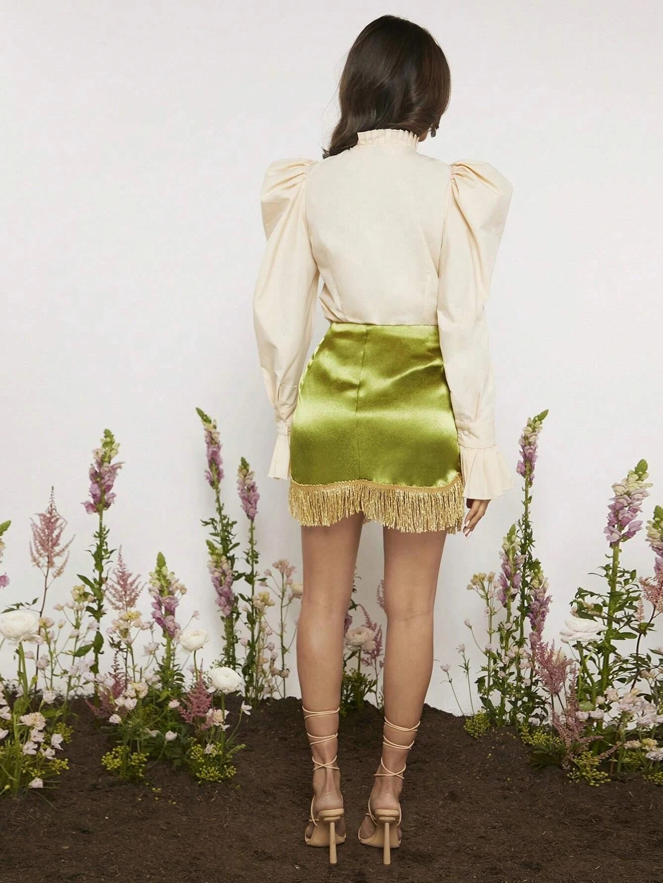 CM-TS506110 Women Elegant Seoul Style Tie Neck Gigot Sleeve Blouse - Apricot