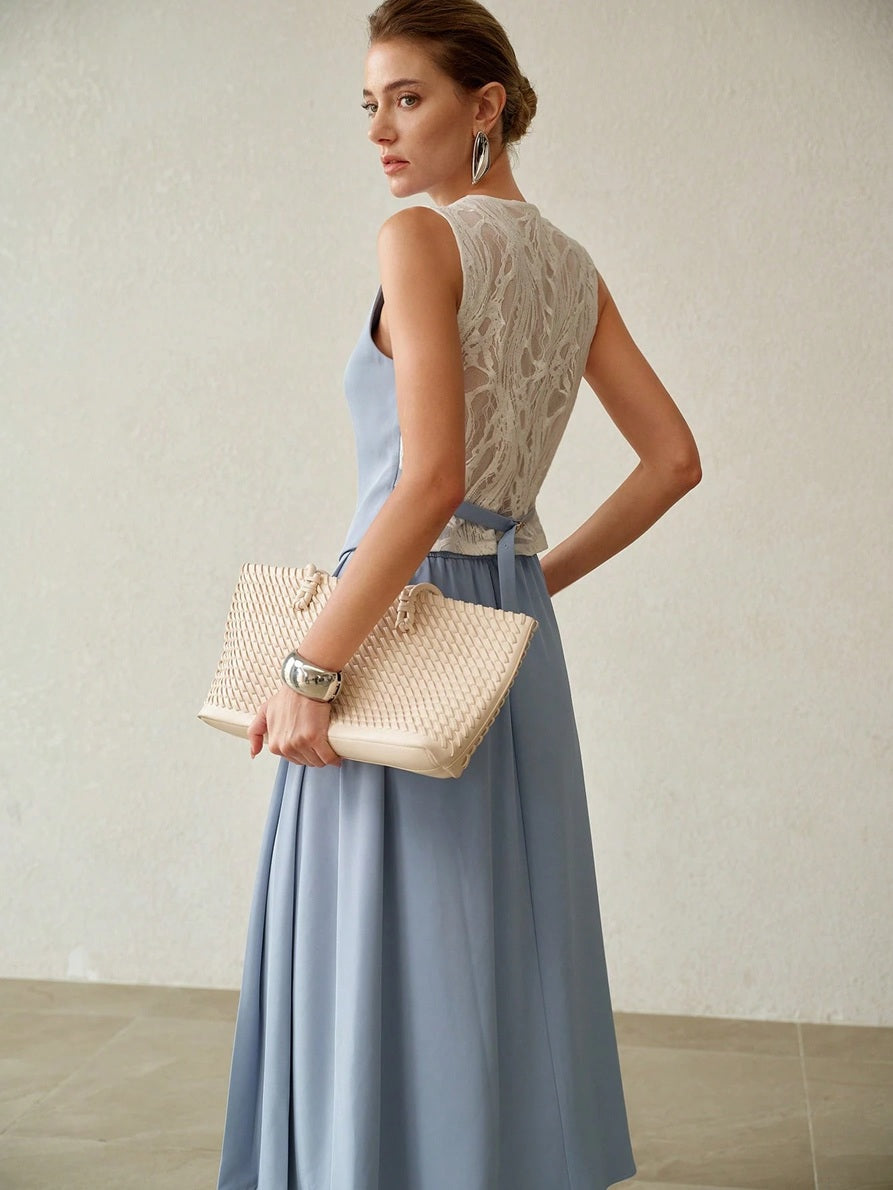 CM-SS290413 Women Elegant Seoul Style V-Neck Sleeveless Contrast Lace Top With Midi Skirt - Set