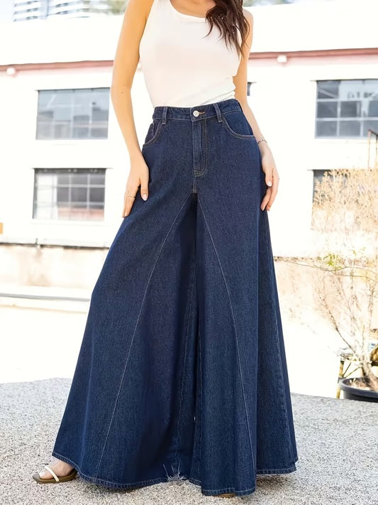 CM-BT812656 Women Casual Seoul Style Dark Wash High-Waisted Wide-Leg Jeans