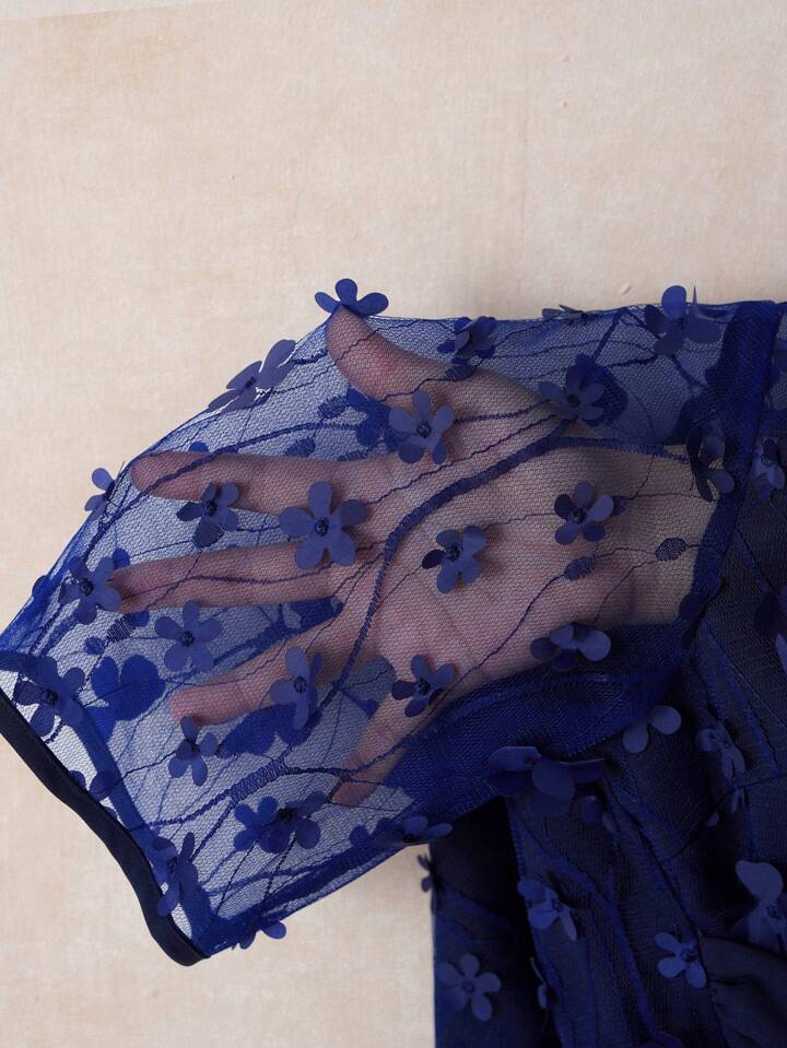 CM-JS605655 Women Elegant Seoul Style Round Neck Half Sleeve Mesh Buckle Wide Leg Jumpsuit