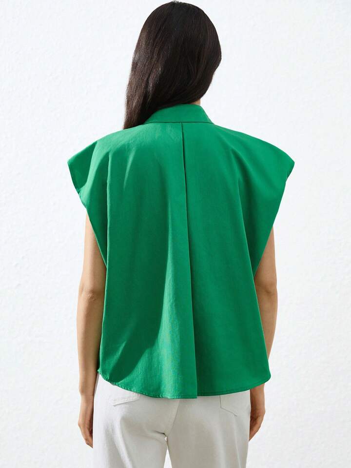CM-TS799775 Women Casual Seoul Style Oversized Bow Detail Drop Shoulder Sleeveless Blouse - Green