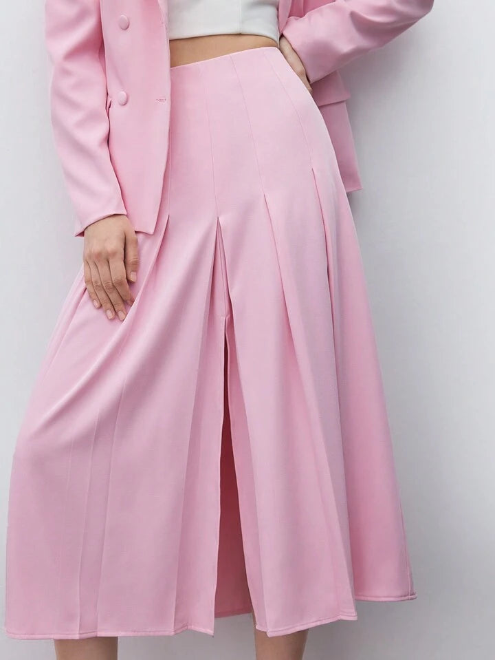 CM-SS175609 Women Elegant Seoul Style Patch Pocket Long Sleeve Blazer With Pleated Midi Skirt - Set