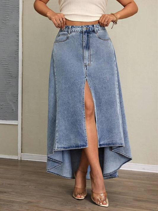 CM-BS702798 Women Casual Seoul Style Asymmetrical Skinny Denim Skirt - Blue