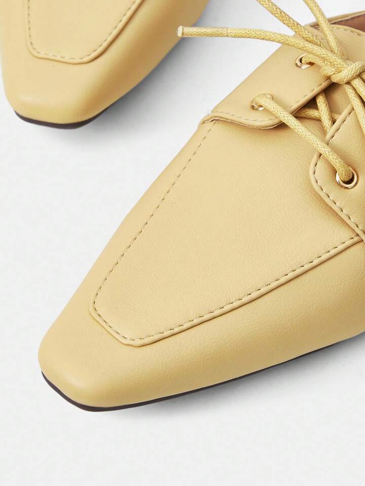 CM-SHS617253 Women Trendy Seoul Style Lace-Up Pointed Toe Backless Flat Shoes - Apricot