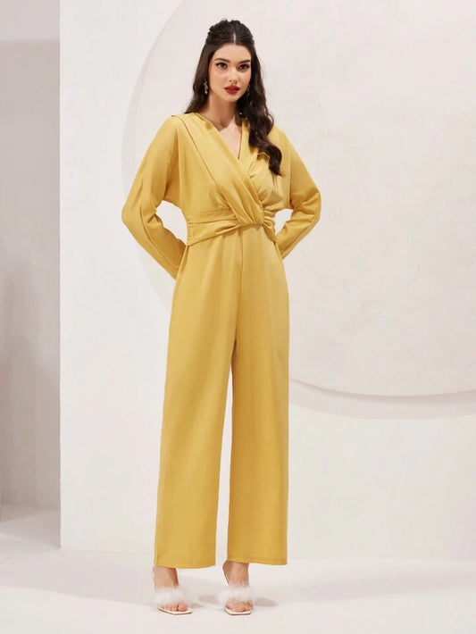 CM-JS970544 Women Elegant Seoul Style V-Neck Batwing Sleeve Jumpsuit - Yellow