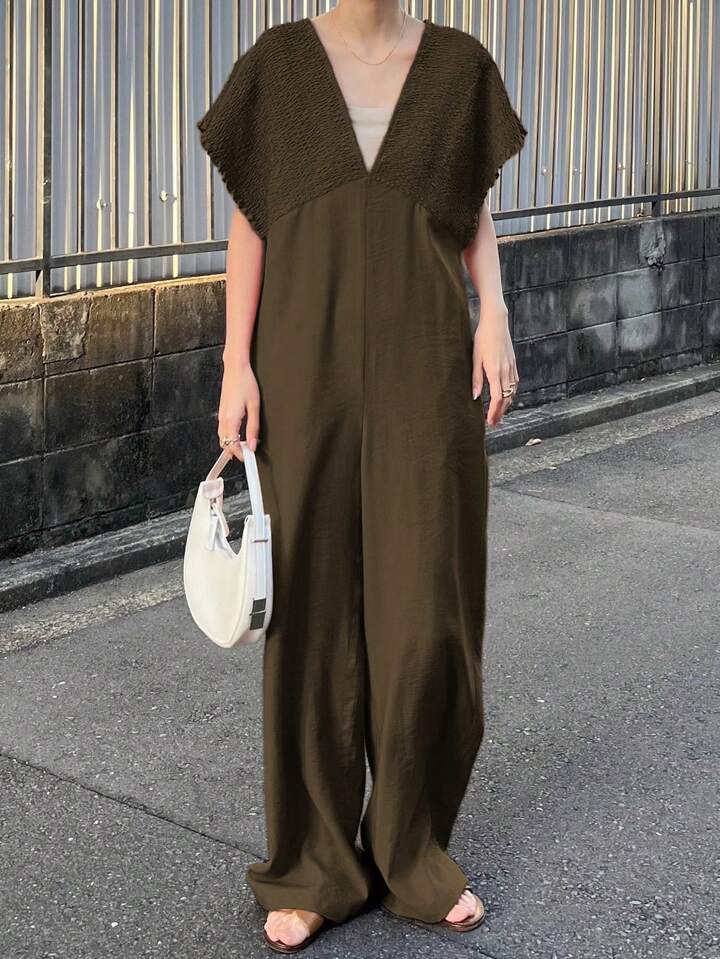 CM-JS692562 Women Trendy Bohemian Style V-Neck With Drawstring Jumpsuit Trousers - Olive Green