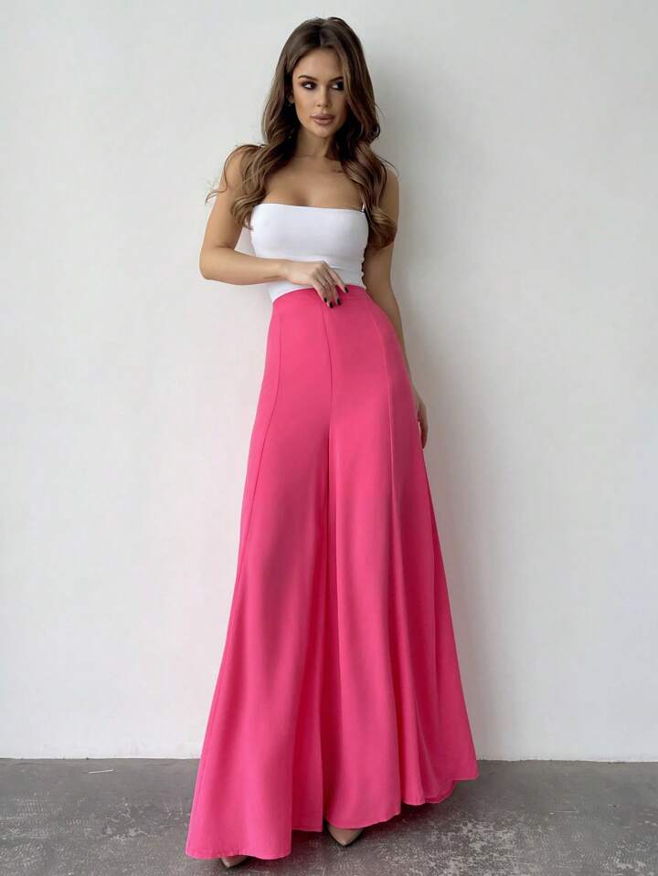 CM-BS514473 Women Trendy Bohemian Style High-Waisted Wide Leg Pants - Hot Pink