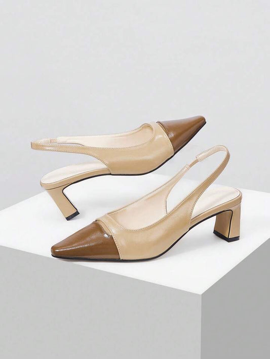 CM-SHS915045 Women Trendy Seoul Style Color Blocking Pointed Toe Pumps - Apricot