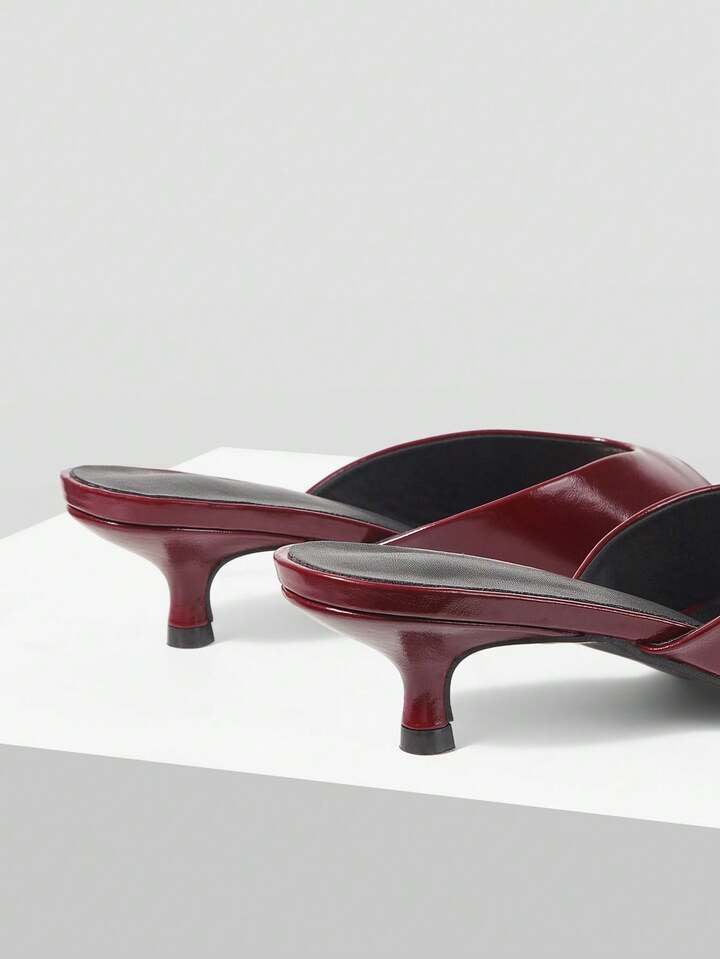 CM-SHS324547 Women Trendy Seoul Style Minimalist Open Toe Low Heel Pumps - Burgundy