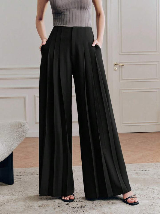 CM-BS227697 Women Elegant Seoul Style High Waist Loose Draping Wide Leg Pants - Black