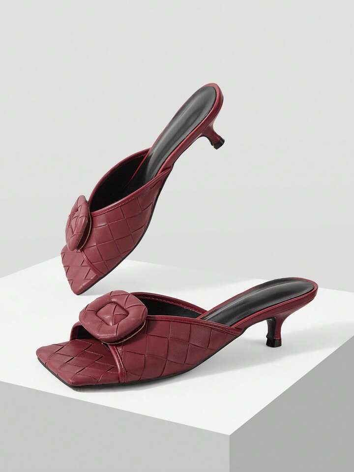 CM-SHS797891 Women Trendy Seoul Style Square Toe Low Heel Sandals - Burgundy