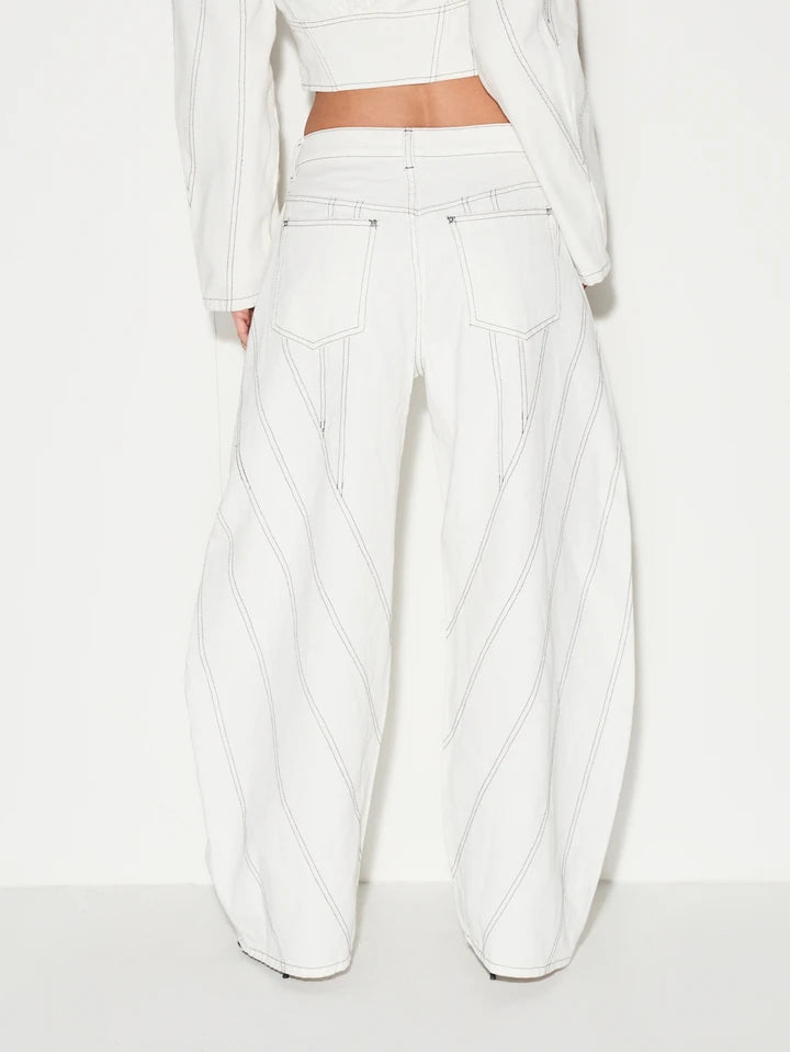 CM-BS091191 Women Casual Seoul Style Low Waist Extra Long Baggy Wide Leg Jeans - White