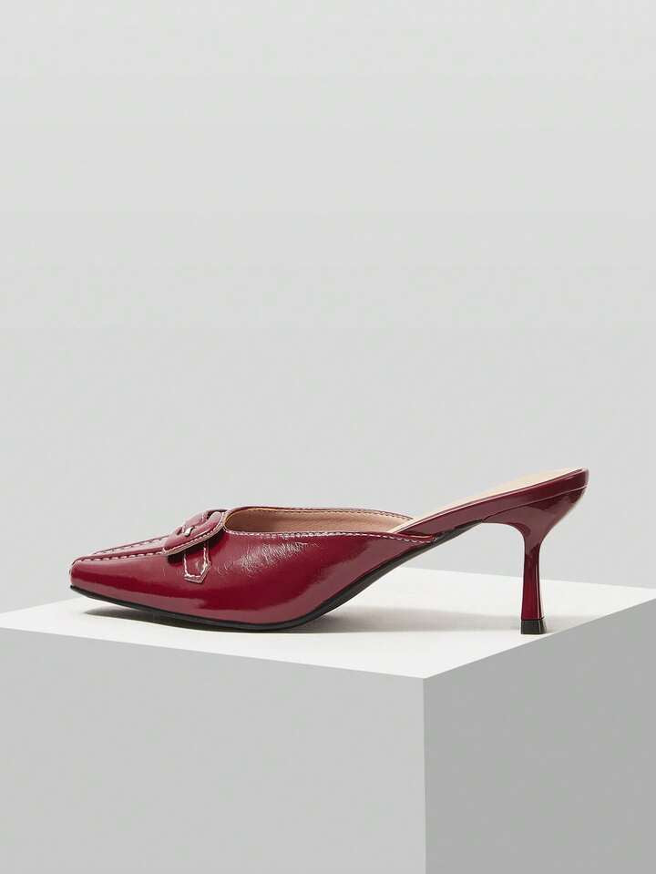 CM-SHS859258 Women Trendy Seoul Style Buckle Design High Heel Mules - Burgundy