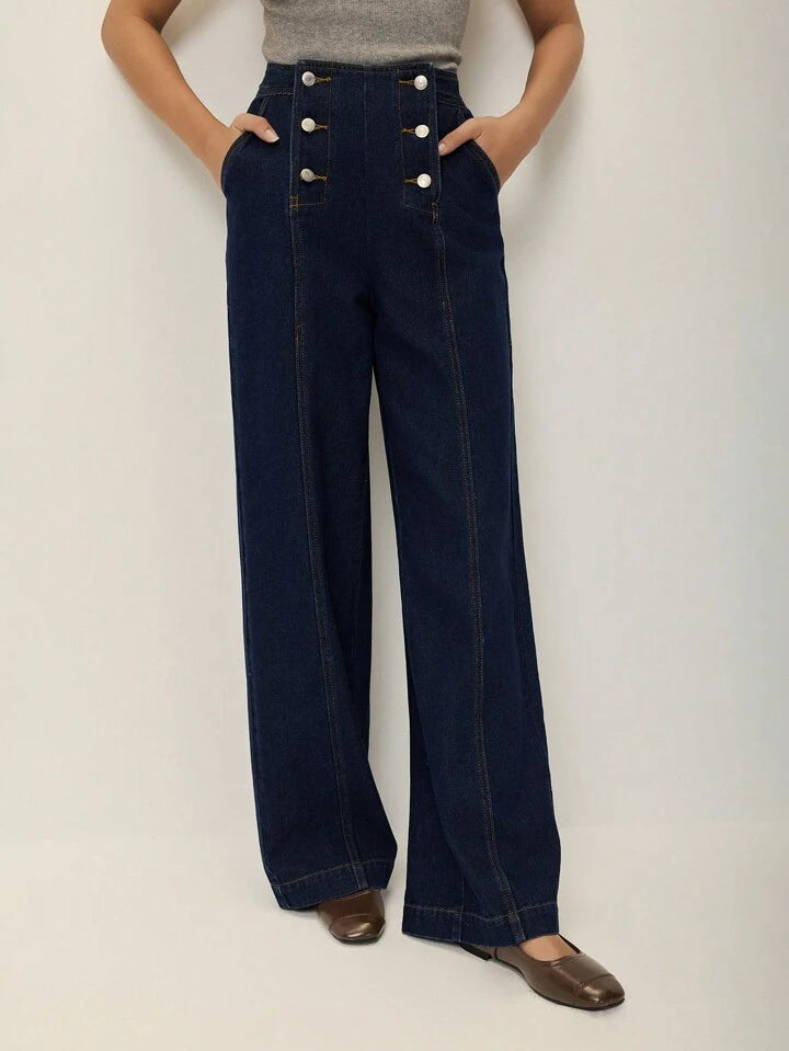 CM-BS596391 Women Casual Seoul Style Dark Wash Skinny Fit Straight Leg Extra Long Jeans