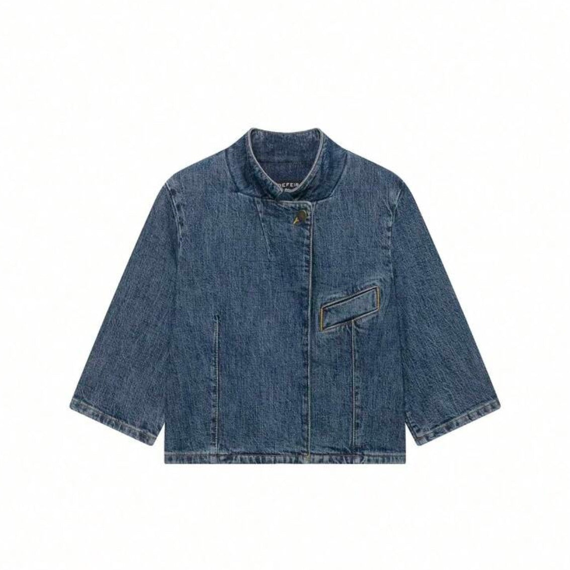 CM-CS843799 Women Casual European Style Stand Collar Half Sleeve Short Denim Blazer Jacket - Blue